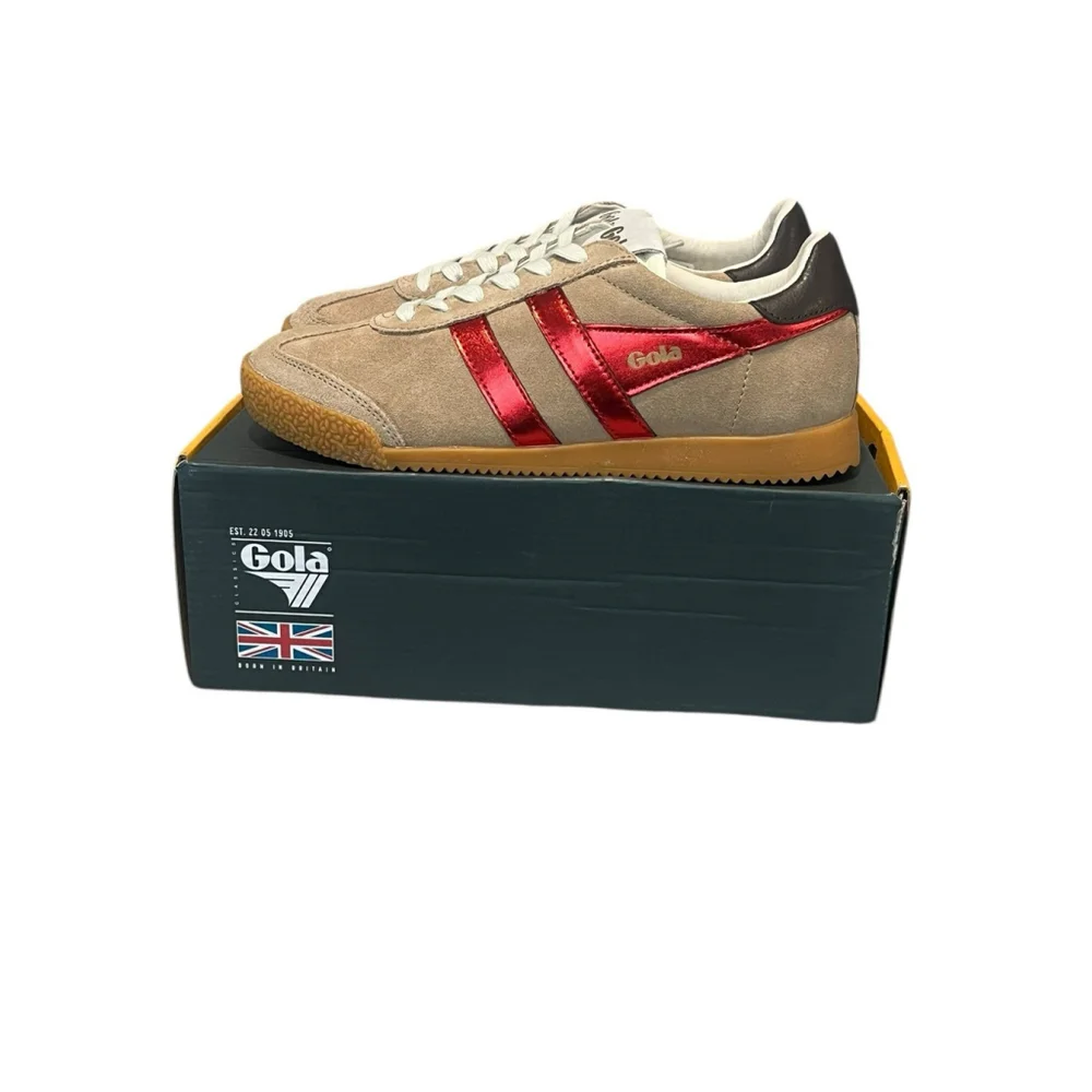Gola Elan Glitz Trainer Sneaker Womens Size 6 Brown Red Suede Lace Up Shoes NIB - Picture 7 of 11